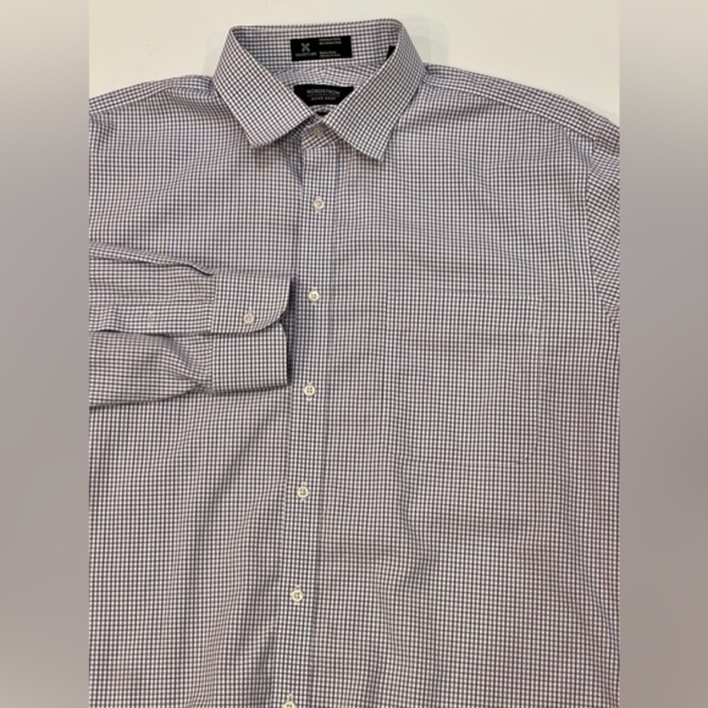 Nordstrom Men's Shop Blue Checkered Classic Fit Dress Shirt SZ 16 1/2 37 Large‎